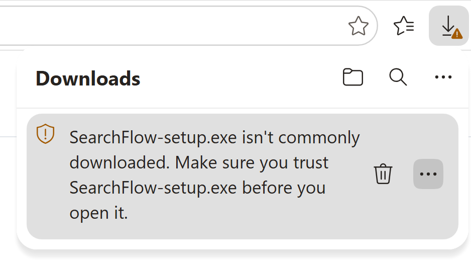 Edge&nbsp;: SearchFlow-setup.exe n’est pas couramment téléchargé