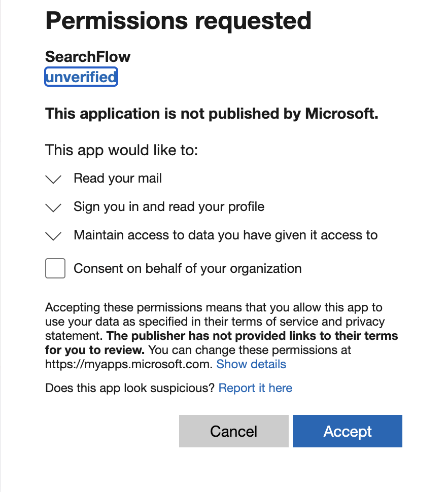 Microsoft&nbsp;: Autorisations demandées, Accepter