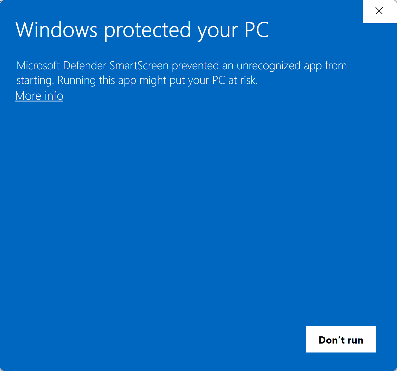 Windows a protégé votre ordinateur, avec Informations complémentaires